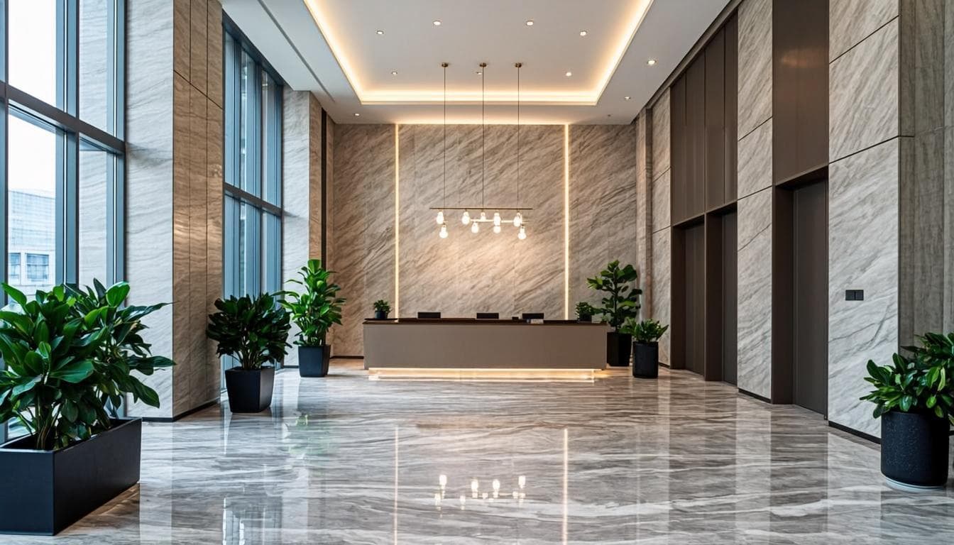 Hall d'entrée moderne de copropriété à Montréal entretenu par Bleu-Ménage